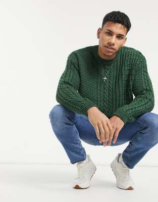 forest green cable knit sweater