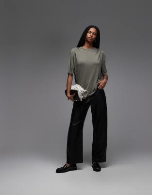 Asos Design Oversized Modal Tee With Shoulder Pad Detailing In Animal Print