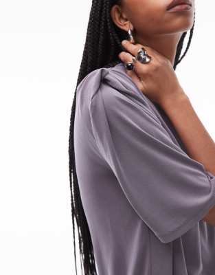 Asos Design Oversized Modal Tee With Shoulder Pad Detailing In Gray