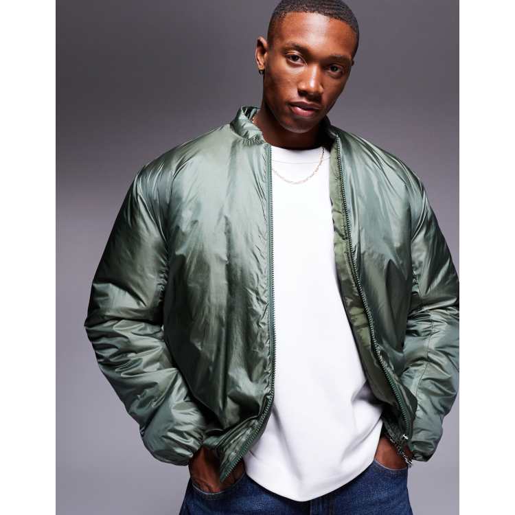 ASOS DESIGN oversized mono wadded puffer jacket in metallic green ASOS