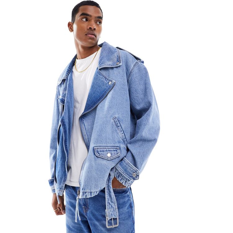 ASOS DESIGN faux fur lined oversized denim jacket in blue wash