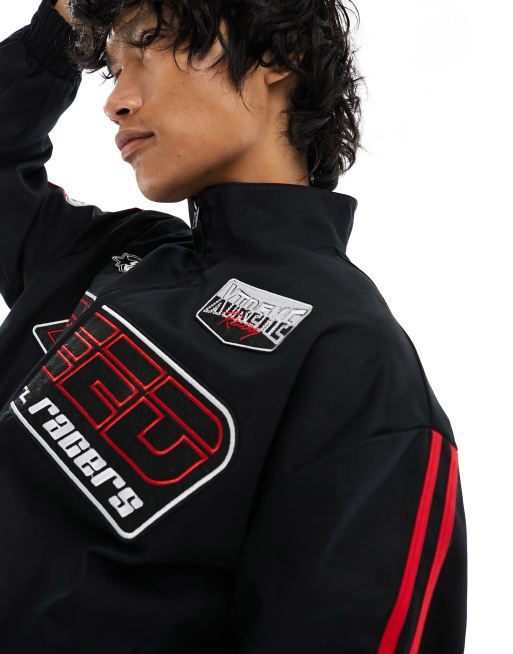 ASOS DESIGN oversized motocross bomber jacket in black, 3 of 4