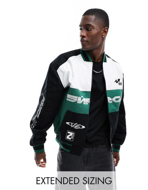 ASOS DESIGN oversized motocross bomber jacket in green