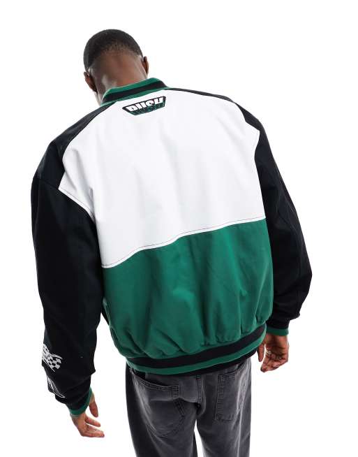 ASOS Design Oversized Motocross Bomber Jacket in Green