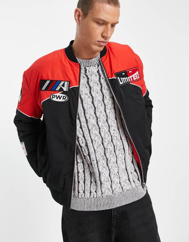 ASOS DESIGN oversized motocross style bomber jacket in black