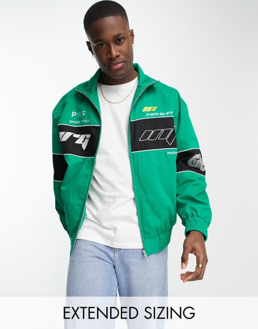 ASOS DESIGN oversized motorcross bomber jacket in green