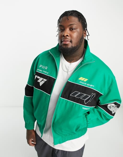 ASOS DESIGN oversized motorcross bomber jacket in green