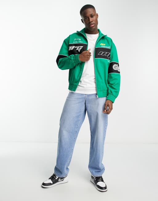 ASOS DESIGN oversized motorcross bomber jacket in green