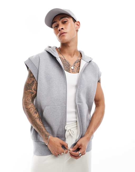ASOS DESIGN - Oversized mouwloos gilet van zware stof in gemêleerd grijs