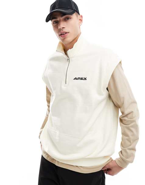 ASOS DESIGN - Oversized mouwloos sweatshirt met kraag en geborduurd detail in ecru - view 1