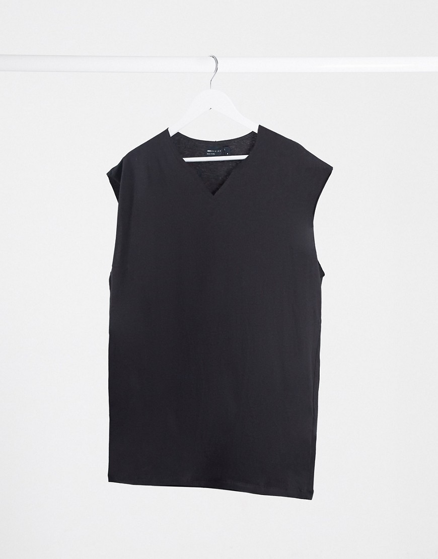 ASOS DESIGN - Oversized mouwloos T-shirt met inkeping aan de hals in zwart