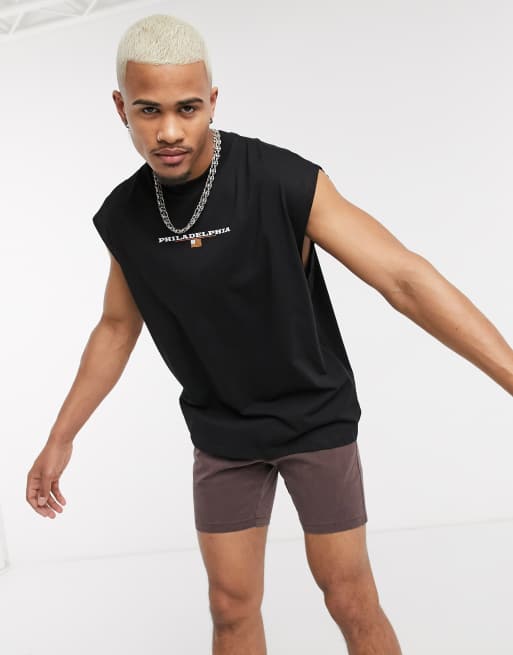 ASOS DESIGN - Oversized mouwloos T-shirt met stads- en vlagprint