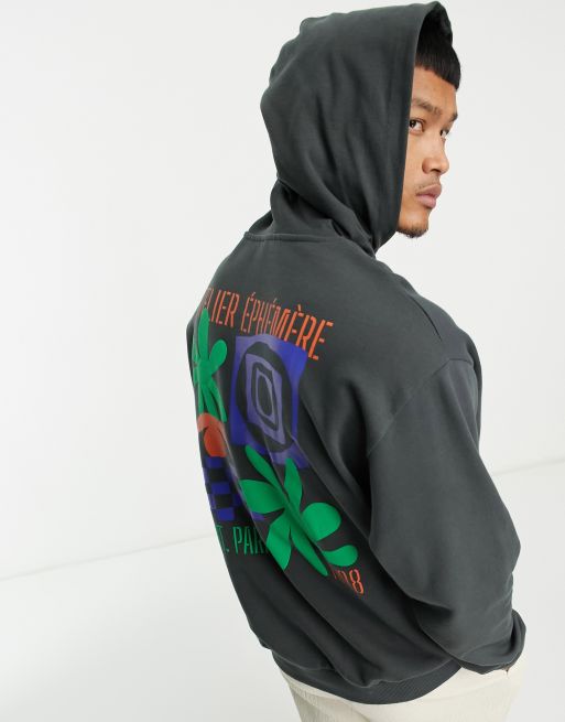 ASOS DESIGN - Oversized mørkegrå hættetrøje med abstrakt print på ryggen, 3 af 4