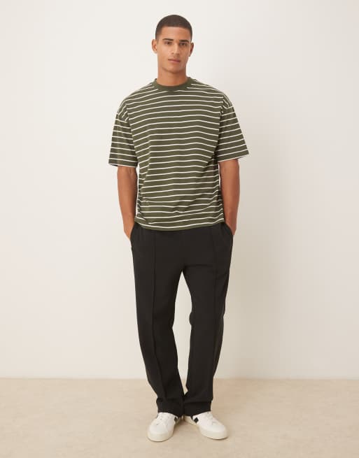 ASOS DESIGN - Oversized mørkegrøn T-shirt med råhvide striber, 2 af 5