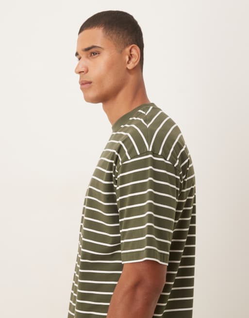 ASOS DESIGN - Oversized mørkegrøn T-shirt med råhvide striber, 4 af 5