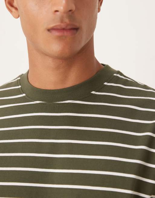 ASOS DESIGN - Oversized mørkegrøn T-shirt med råhvide striber, 5 af 5