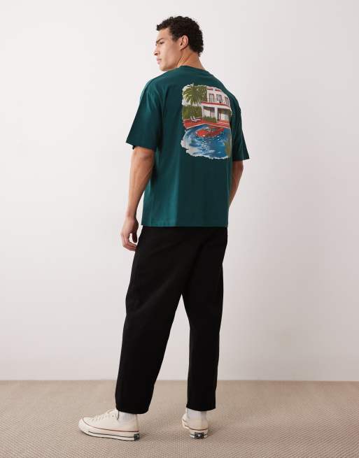 ASOS DESIGN - Oversized mørkegrøn T-shirt med sommerprint på ryggen, 2 af 5
