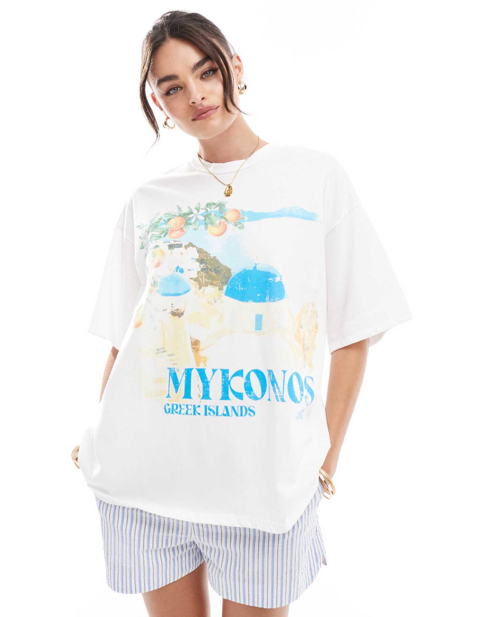 Белая футболка с графическим рисунком mykonos от ASOS DESIGN большого размера