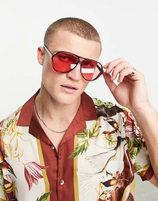ASOS DESIGN oversized navigator sunglasses with pink lens in brown tort