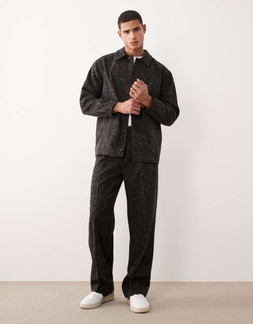 ASOS DESIGN - Oversized net harrington jack van bouclé stof in antracietgrijs, deel van co-ord set, 2 van 5