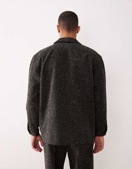 ASOS DESIGN - Oversized net harrington jack van bouclé stof in antracietgrijs, deel van co-ord set, 3 van 5