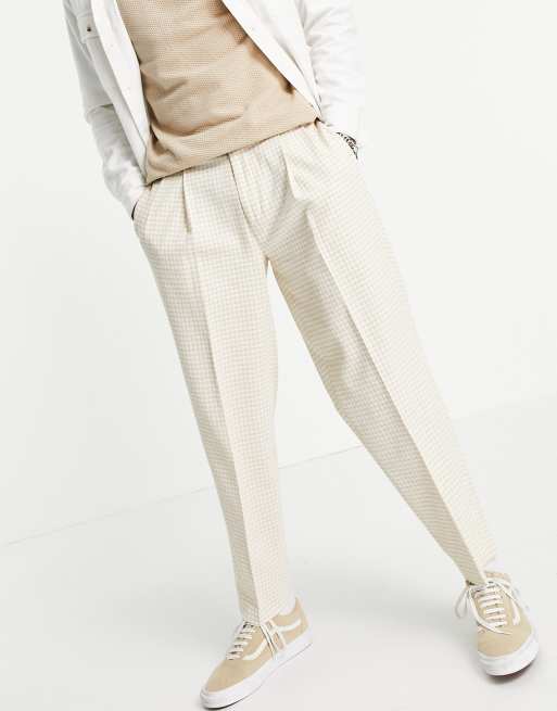 ASOS DESIGN - Oversized nette broek met toelopende pijpen met gingham ruit in stone