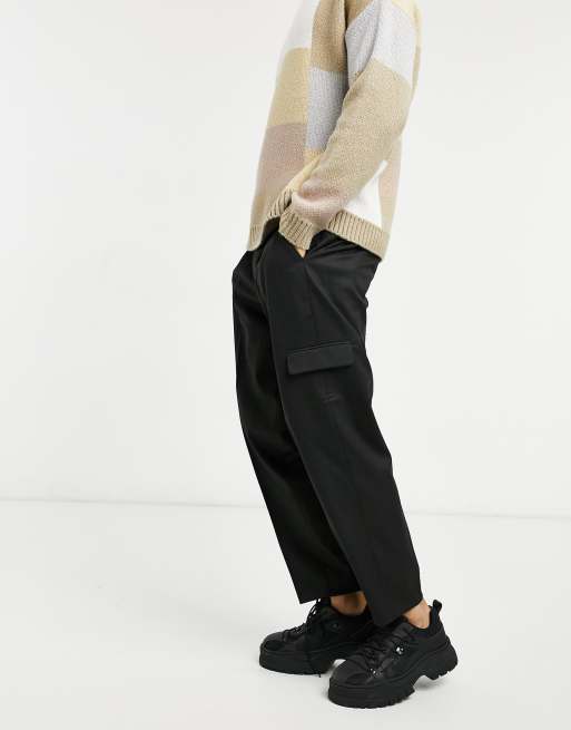 ASOS Design - Oversized nette cargobroek met smaltoelopende pijpen in zwart
