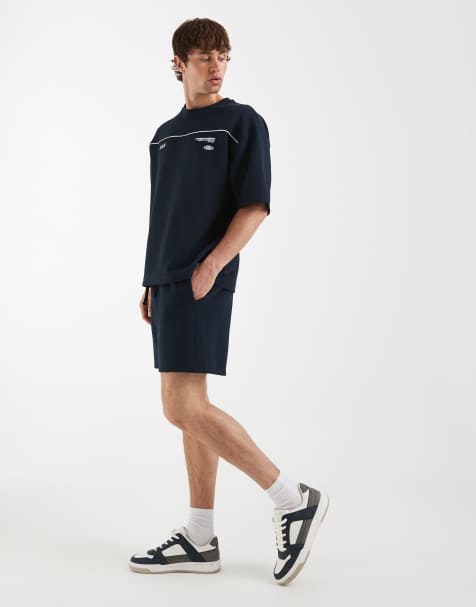 ASOS DESIGN - Oversized nette jersey short met textuur in marineblauw - view 1