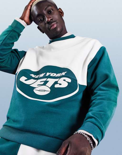 ASOS DESIGN oversized NFL Jets fleece sweatshirt in cut and sew (part of a set)