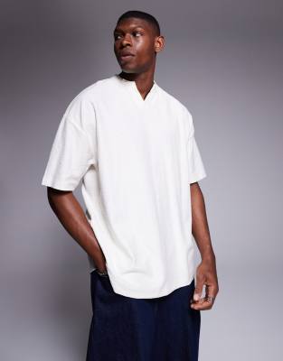 Asos Design Oversized Notch Neck Linen Look T-shirt