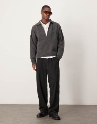 Asos Design Oversized Notch Neck Polo In Gray