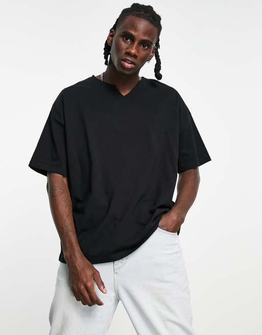 ASOS DESIGN oversized notch neck t-shirt in black | ASOS