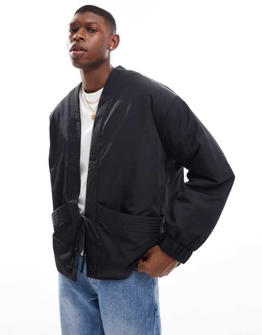 ASOS DESIGN oversized nylon tie front jacket in black ASOS