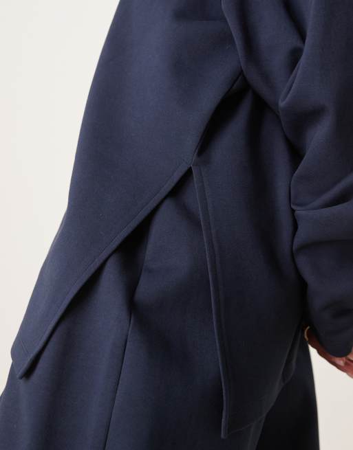 ASOS DESIGN oversized off shoulder interlock sweatshirt in navy