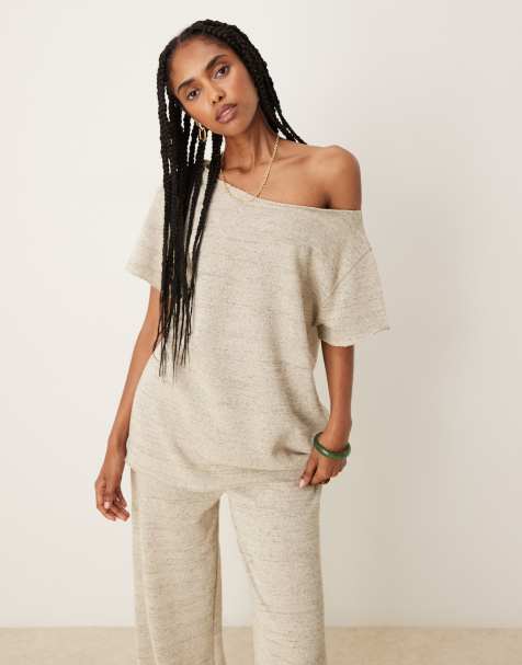 ASOS DESIGN oversized off shoulder knit top co-ord in grey marl - view 1