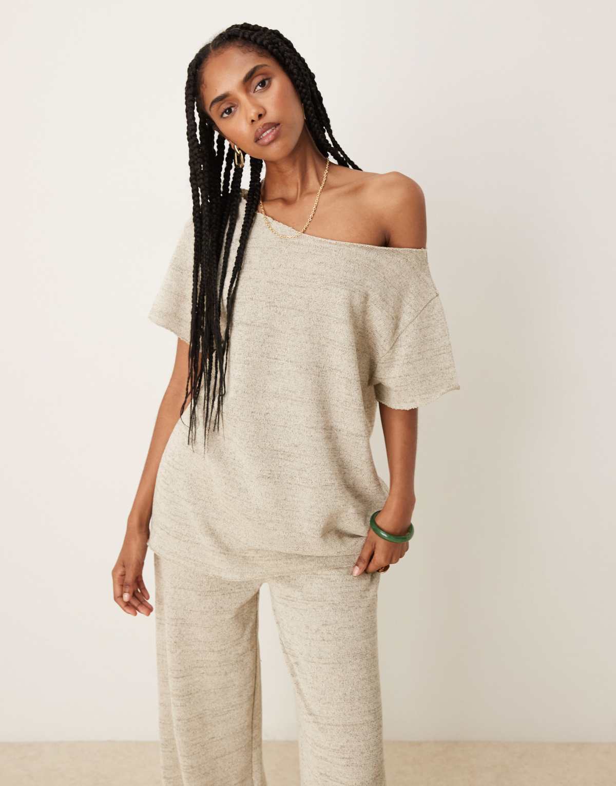 ASOS DESIGN oversized off shoulder knit top co-ord in grey marl