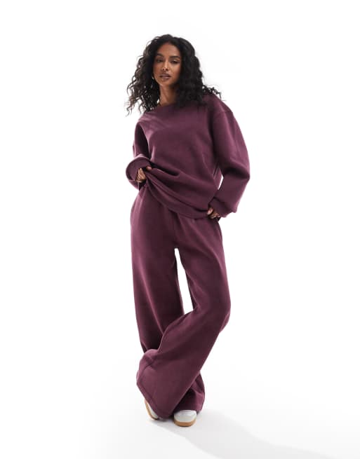 ASOS DESIGN oversized off shoulder sweatshirt in acid wash burgundy - part of a set, 2 of 4