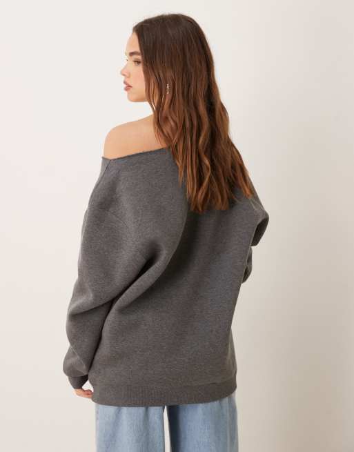 ASOS DESIGN oversized off shoulder sweatshirt in charcoal