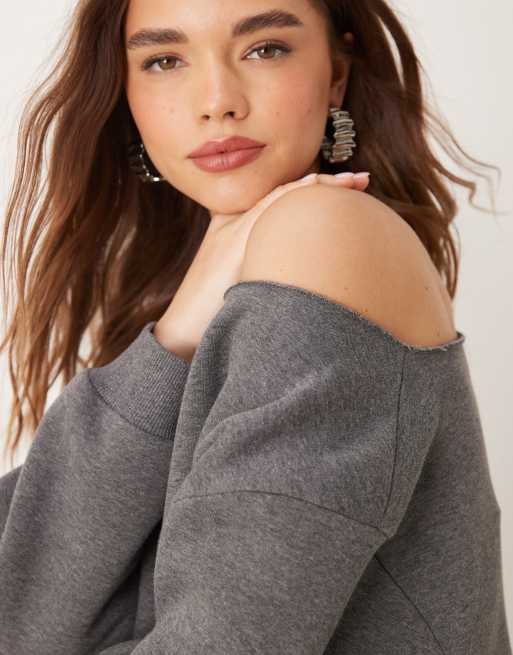 ASOS DESIGN oversized off shoulder sweatshirt in charcoal marl | ASOS