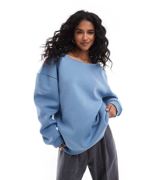 ASOS DESIGN oversized off shoulder sweatshirt in faded denim blue - view 1