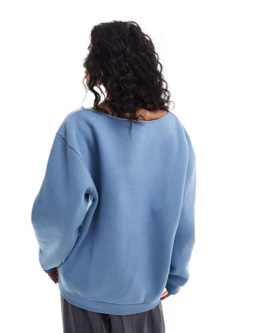 ASOS DESIGN oversized off shoulder sweatshirt in faded denim blue ASOS