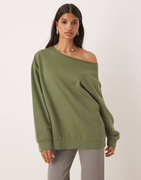 ASOS DESIGN oversized off shoulder sweatshirt in khaki - view 1
