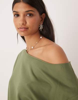 Asos Design Curve Oversized Off The Shoulder Sweatshirt In Green