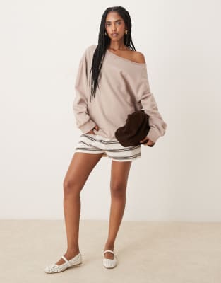 Asos Design Oversized Off Shoulder Sweatshirt In Brown
