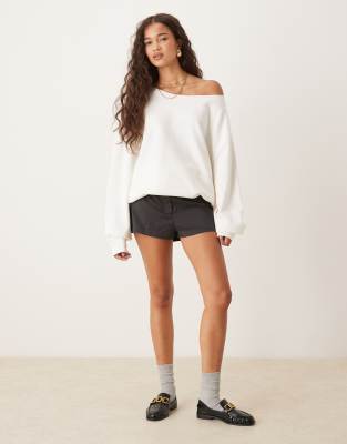 Asos Design Curve Oversized Off The Shoulder Sweatshirt In White