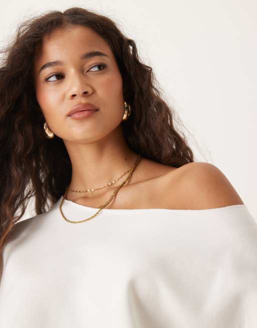 ASOS DESIGN oversized off shoulder sweatshirt in white, 3 of 4