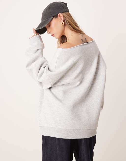 ASOS DESIGN oversized off shoulder sweatshirt with French Riviera graphic in ice marl, 4 of 4