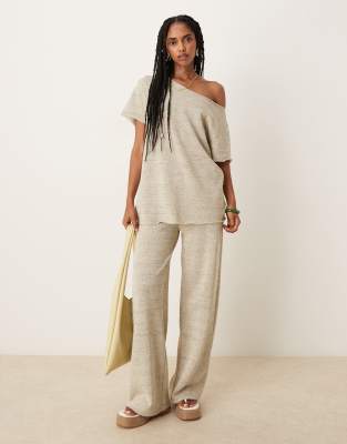 Asos Design Oversized Off The Shoulder Knit Top In Gray