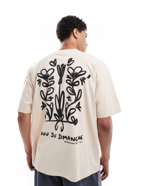 ASOS DESIGN - Oversized og beige T-shirt med grafisk blomstermønster - view 1