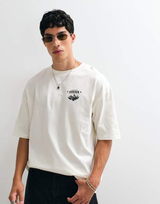 ASOS DESIGN - Oversized og beige T-shirt med grafisk blomstermønster, 5 af 5